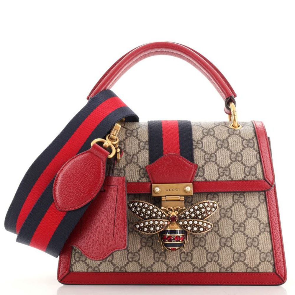 Gucci Queen Margaret Top Handle Bag GG Coated Canvas Small Brown, Red